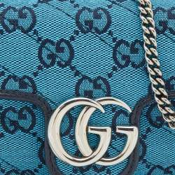 Pre Owned Gucci Blue/Black GG Matelassé Canvas and Leather Super Mini GG Marmont Crossbody Bag