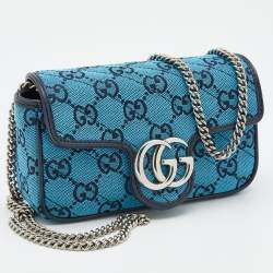 Pre Owned Gucci Blue/Black GG Matelassé Canvas and Leather Super Mini GG Marmont Crossbody Bag