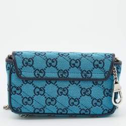Pre Owned Gucci Blue/Black GG Matelassé Canvas and Leather Super Mini GG Marmont Crossbody Bag