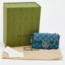 Pre Owned Gucci Blue/Black GG Matelassé Canvas and Leather Super Mini GG Marmont Crossbody Bag