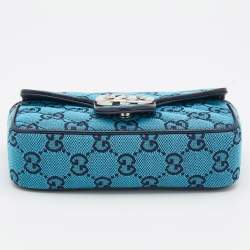 Pre Owned Gucci Blue/Black GG Matelassé Canvas and Leather Super Mini GG Marmont Crossbody Bag