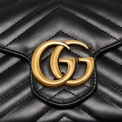 Pre Owned Gucci Black Matelassé Leather GG Marmont Wallet On Chain