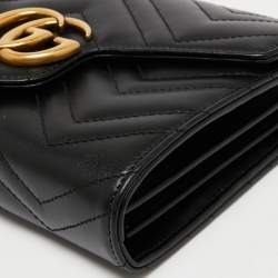 Pre Owned Gucci Black Matelassé Leather GG Marmont Wallet On Chain