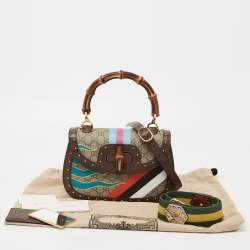 Pre Owned Gucci Multicolor GG Supreme Canvas, Leather and Python Medium Bamboo 1947 Top Handle Bag