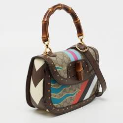 Pre Owned Gucci Multicolor GG Supreme Canvas, Leather and Python Medium Bamboo 1947 Top Handle Bag