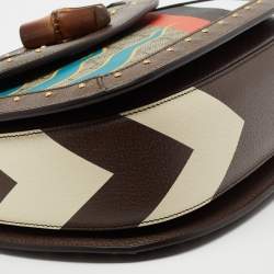 Pre Owned Gucci Multicolor GG Supreme Canvas, Leather and Python Medium Bamboo 1947 Top Handle Bag