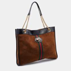 Pre Owned Gucci Brown/Black Suede and Patent Leather Large Rajah Tote