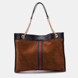 Pre Owned Gucci Brown/Black Suede and Patent Leather Large Rajah Tote