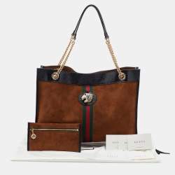 Pre Owned Gucci Brown/Black Suede and Patent Leather Large Rajah Tote