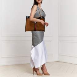 Pre Owned Gucci Brown/Black Suede and Patent Leather Large Rajah Tote