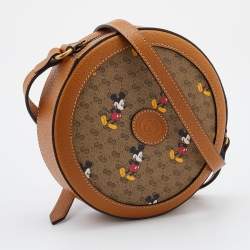 Pre Owned Gucci x Disney Brown GG Supreme Canvas and Leather Mini Mickey Mouse Round Shoulder Bag