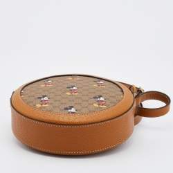 Pre Owned Gucci x Disney Brown GG Supreme Canvas and Leather Mini Mickey Mouse Round Shoulder Bag