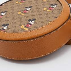 Pre Owned Gucci x Disney Brown GG Supreme Canvas and Leather Mini Mickey Mouse Round Shoulder Bag