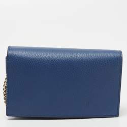 Gucci Blue Leather Interlocking GG Wallet On Chain