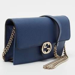 Gucci Blue Leather Interlocking GG Wallet On Chain