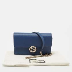 Gucci Blue Leather Interlocking GG Wallet On Chain