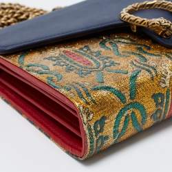 مملوكة مسبقًا Gucci Multicolor Coated Brocade Fabric and Leather Dionysus Wallet On Chain
