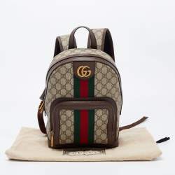 Pre Owned Gucci Beige/Ebony GG Supreme Canvas and Leather Small Ophidia Backpack