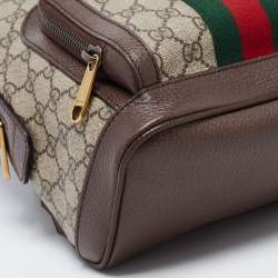 Pre Owned Gucci Beige/Ebony GG Supreme Canvas and Leather Small Ophidia Backpack