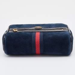 Pre Owned Gucci Navy Blue/Black Suede and Patent Leather GG Ophidia Belt Bag
