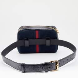 Gucci Navy Blue/Black Suede and Patent Leather GG Ophidia Belt Bag