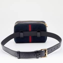 Pre Owned Gucci Navy Blue/Black Suede and Patent Leather GG Ophidia Belt Bag