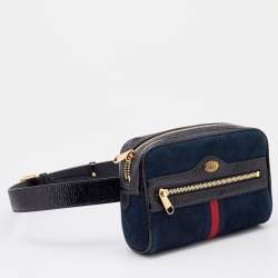 Gucci Navy Blue/Black Suede and Patent Leather GG Ophidia Belt Bag