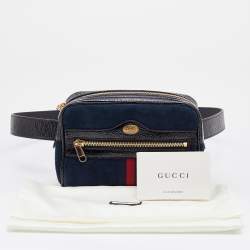 Pre Owned Gucci Navy Blue/Black Suede and Patent Leather GG Ophidia Belt Bag