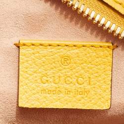 Pre Owned Gucci Yellow Leather and GG Supreme Canvas Flora Ophidia Mini Round Shoulder Bag
