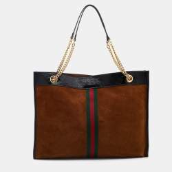Gucci Brown/Black Suede and Patent Leather Large Rajah Tote
