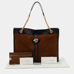 Gucci Brown/Black Suede and Patent Leather Large Rajah Tote