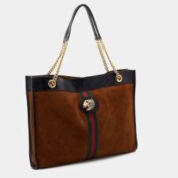 Gucci Brown/Black Suede and Patent Leather Large Rajah Tote
