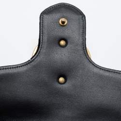 Pre Owned Gucci Black Love Embroidered Matelassé Velvet Medium GG Marmont Shoulder Bag