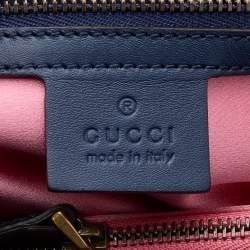 Pre Owned Gucci Blue Quilted Denim Small Pearl GG Marmont Tote