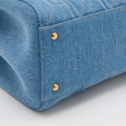 Pre Owned Gucci Blue Quilted Denim Small Pearl GG Marmont Tote