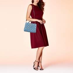 Pre Owned Gucci Blue Quilted Denim Small Pearl GG Marmont Tote