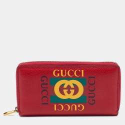 Gucci Red Leather Logo Print Zip Around Wallet Gucci | TLC