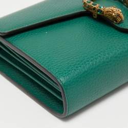 Pre Owned Gucci Green Leather Dionysus Wallet On Chain
