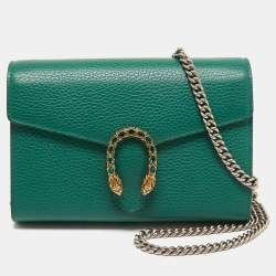 Pre Owned Gucci Green Leather Dionysus Wallet On Chain