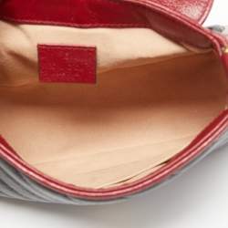Gucci Black/Red Diagonal Quilt Leather Mini GG Marmont Top Handle Bag