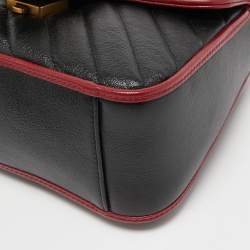 Gucci Black/Red Diagonal Quilt Leather Mini GG Marmont Top Handle Bag