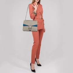 Gucci Beige/Blue GG Supreme Canvas and Suede Medium Dionysus Shoulder Bag