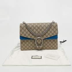 Gucci Beige/Blue GG Supreme Canvas and Suede Medium Dionysus Shoulder Bag