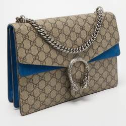 Gucci Beige/Blue GG Supreme Canvas and Suede Medium Dionysus Shoulder Bag