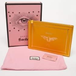 Pre Owned Gucci Mustard Leather Garden Bat Clutch