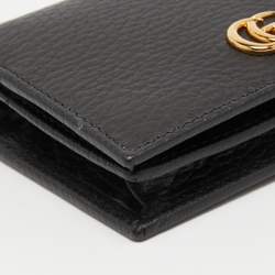 Pre Owned Gucci Black Leather GG Marmont Flap Card Case