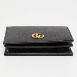 Pre Owned Gucci Black Leather GG Marmont Flap Card Case