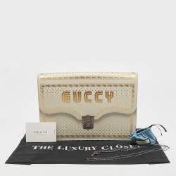 Gucci Off White Leather Guccy Portfolio Clutch