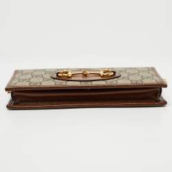 Gucci Brown/Beige GG Supreme Canvas and Leather Horsebit 1955 Wallet on Chain