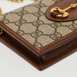 Gucci Brown/Beige GG Supreme Canvas and Leather Horsebit 1955 Wallet on Chain